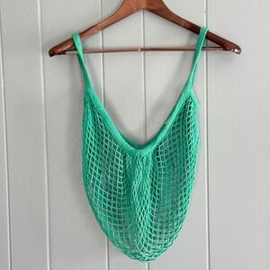 Vintage Impressions Green Crocheted Cotton Net French Market Tote Bag Fisherman